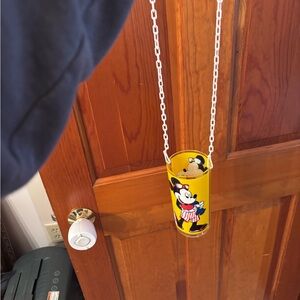 Vintage early 90s Disney Yellow Mickey Glass necklace drink holder